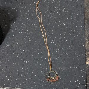 Bohemian Pendant Necklace with Tan Cord